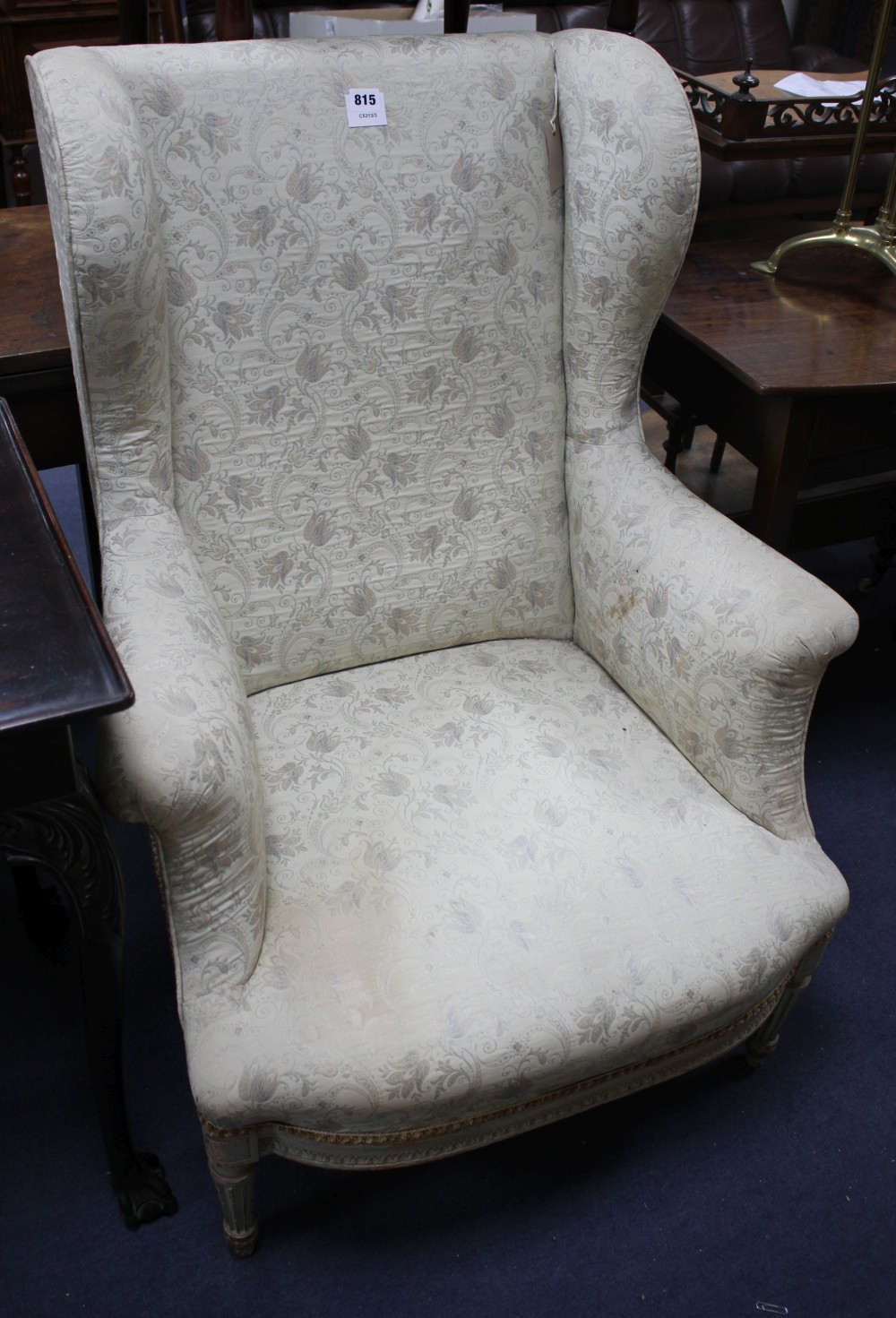 A Louis XVI wing armchair with painted beech underframe, W.75cm D.80cm H.102cm